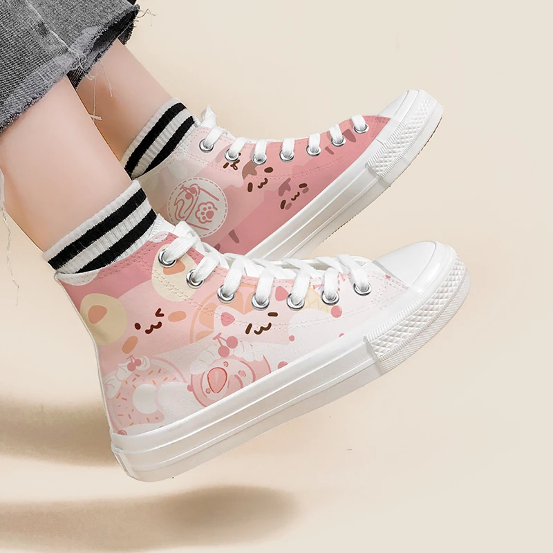 Amy and Michael Sweet Lovely Pink Hand Painted Canvas Shoes Kawaii