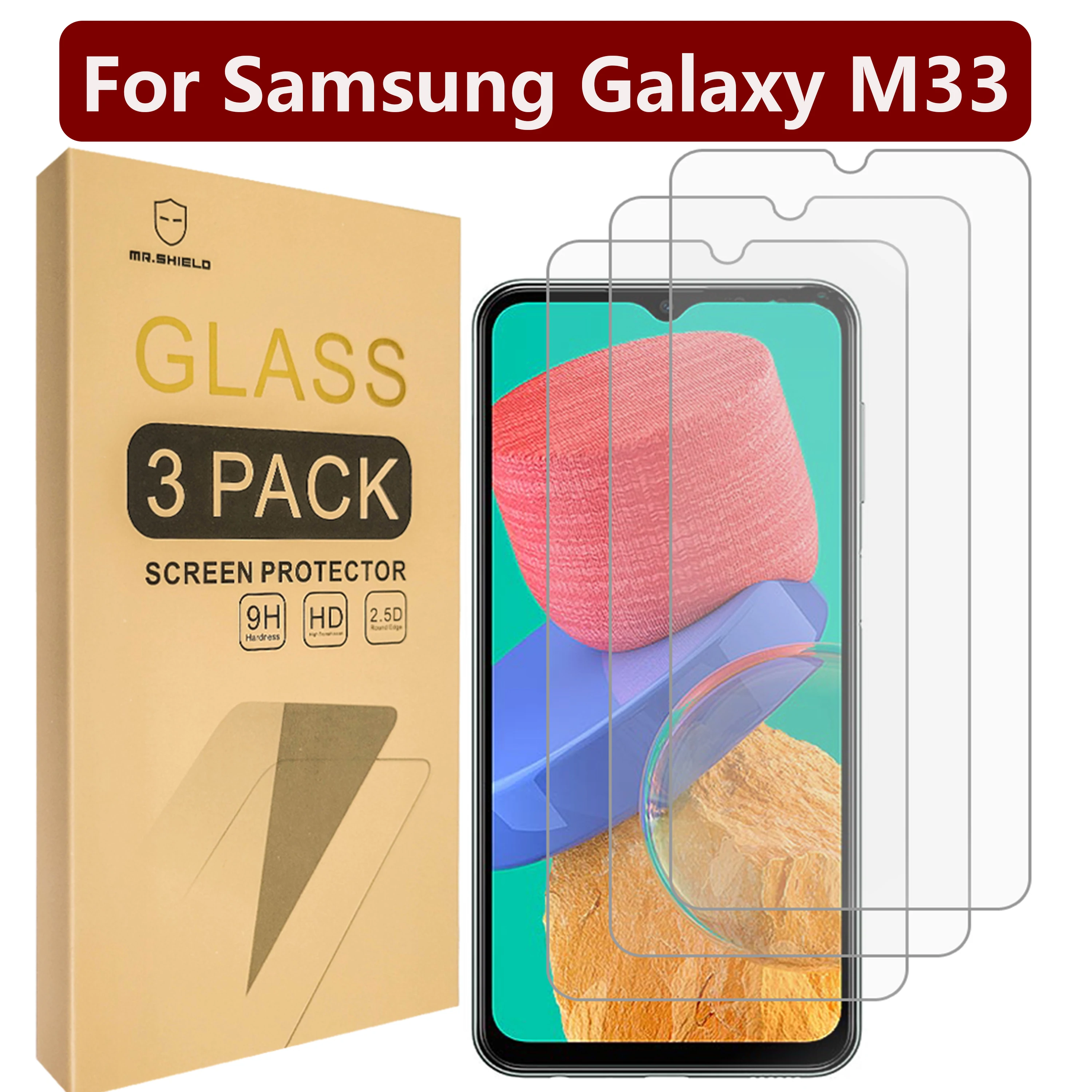 

Mr.Shield [3-Pack] Designed For Samsung Galaxy M33 [Tempered Glass] [Japan Glass with 9H Hardness] Screen Protector