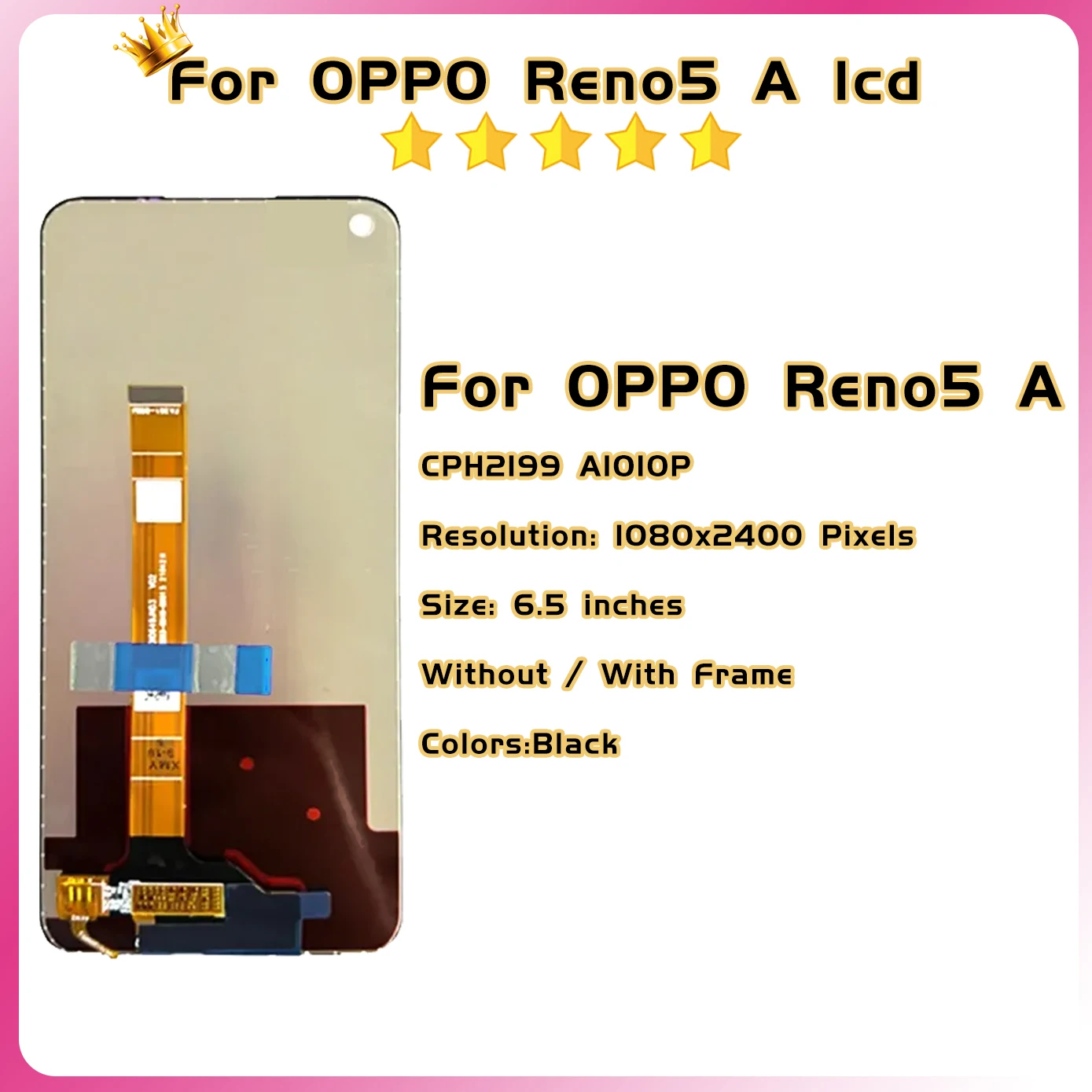 Tested LCD 6.5" for Oppo Reno5 A 5G CPH2199 A101OP Display Touch Screen Assembly