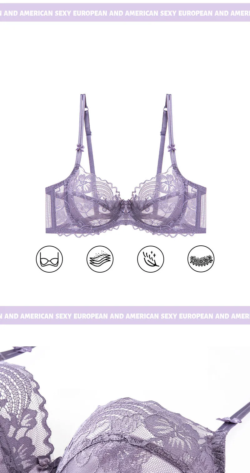 Logirlve Damen-Set, sexy, atmungsaktiv, ultradünn, Push-up-BH mit Spitzenhöschen, elegante Unterwäsche für den täglichen Gebrauch – Detail 2