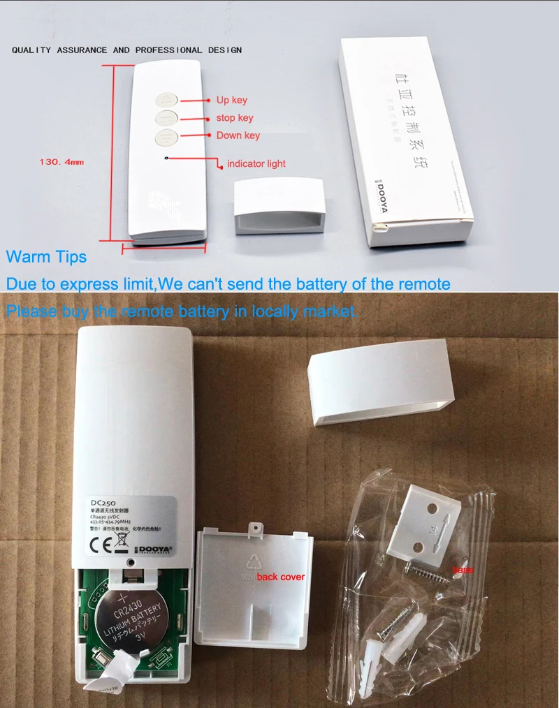 Dooya-Télécommande simple DC250, commande manuelle, télécommande 5 canaux, moteur de rideau 433mhz, DT52E,KT82TN, originale