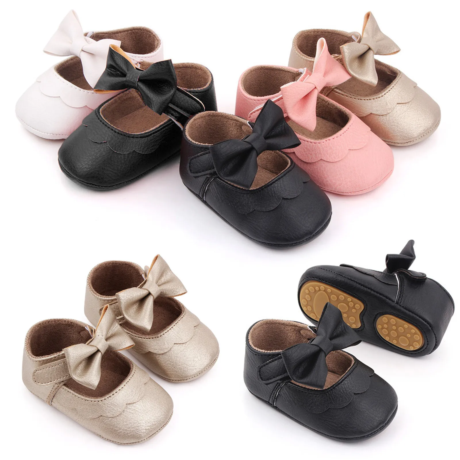 

Baby Casual Shoes Infant Bowknot Non-slip Rubber Soft-Sole Flat PU Toddler First Walkers Newborn Bow Decor Mary Sandals zapatos