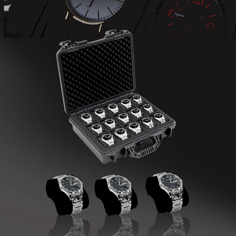 Caja de reloj de plástico ABS de 24 rejillas, equipo de seguridad, caja de herramientas seca portátil, resistente a impactos, con espuma para almacenamiento de relojes