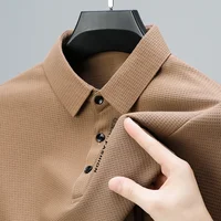 POLO gaufré à manches longues pour hommes avec lettre imprimée revers haut décontracté 3