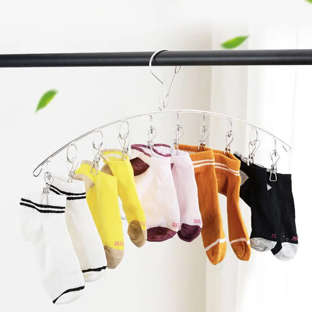 10Pegs Stainless Steel Clothes Drying Hanger Windproof Clothing Rack Clips Sock Laundry Airer Hanger Underwear Socks Holder 2