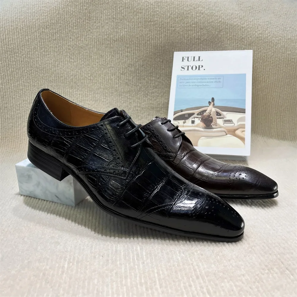 Men Luxury Italian Leather Oxfords Shoes Brown/Black Lace-Up Wedding Business Formal Fashion
