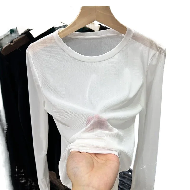 2023 Summer Women Golf Sunscreen with long sleeves and ultra-thin ice silk bottoming shirt and round neck turtleneck top