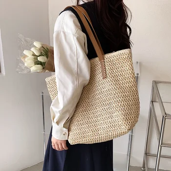 Borsa a tracolla da donna bohémien 2024 Summer Fashion Straw Beach Tote Bag Shopper da viaggio tessitura borse per la spesa tessute a mano nuovo