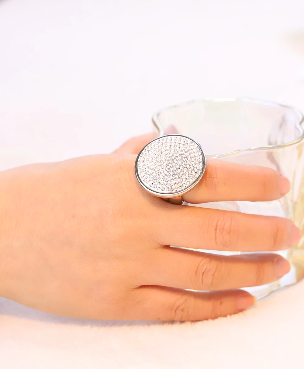 Mode Schwarz Kristall Eheringe Edelstahl Teil Ring Frauen Schmuck – Detail 4