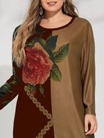 Plus Size Winter Dress Woman Female Long Sleeve Contrast Multicolor Floral Elegant Dress Large Curvy Size Women Clothing - Image 6