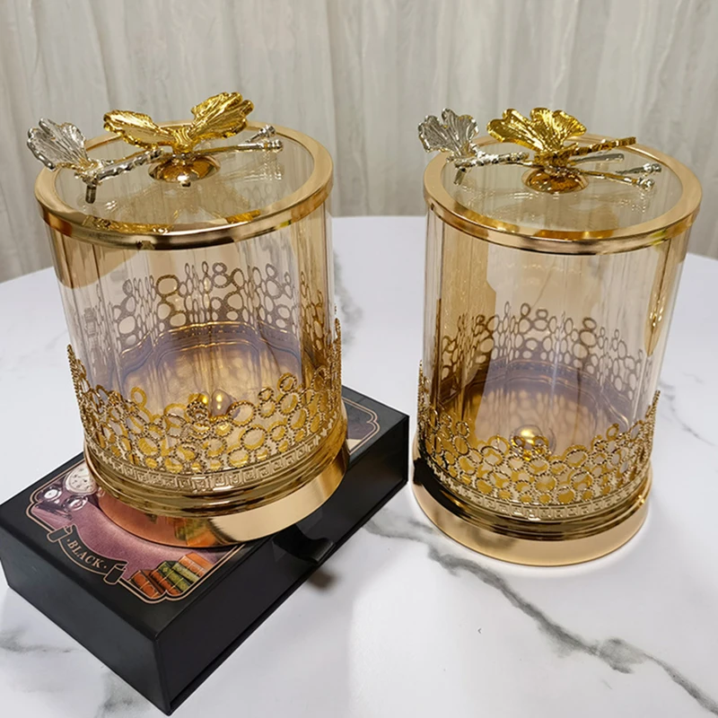 Description Picture 5 of itemGold-plated Candy Jar Glass Jewelry Box Hollow Art Flower Arrangement Fruit Nut Sundries Storage Home Decoration