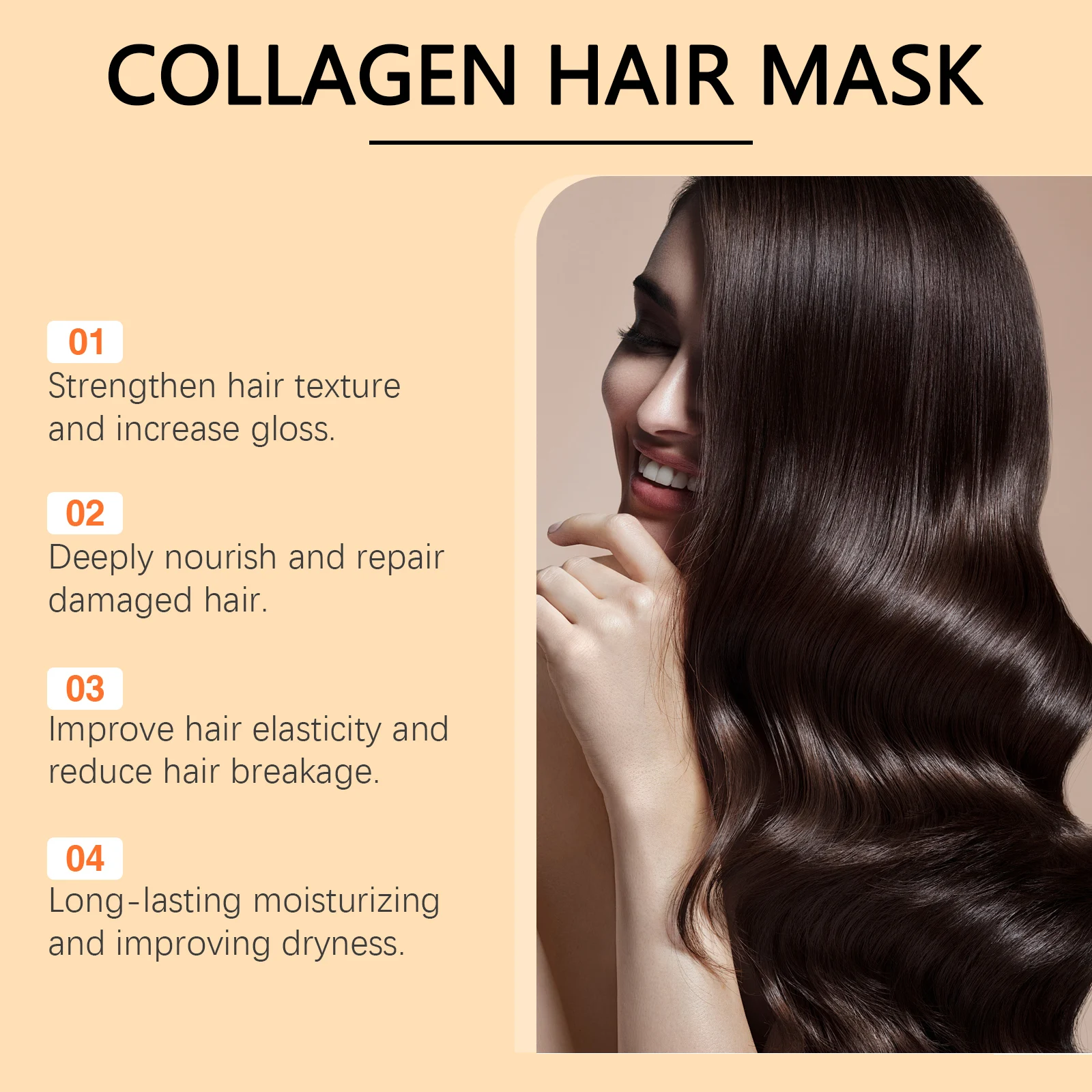 Collagen Hair Mask - Deep Moisturizing Treatment For Dry Damaged Hair - Reduces Frizz & Tangles - Restores Shine & Softness