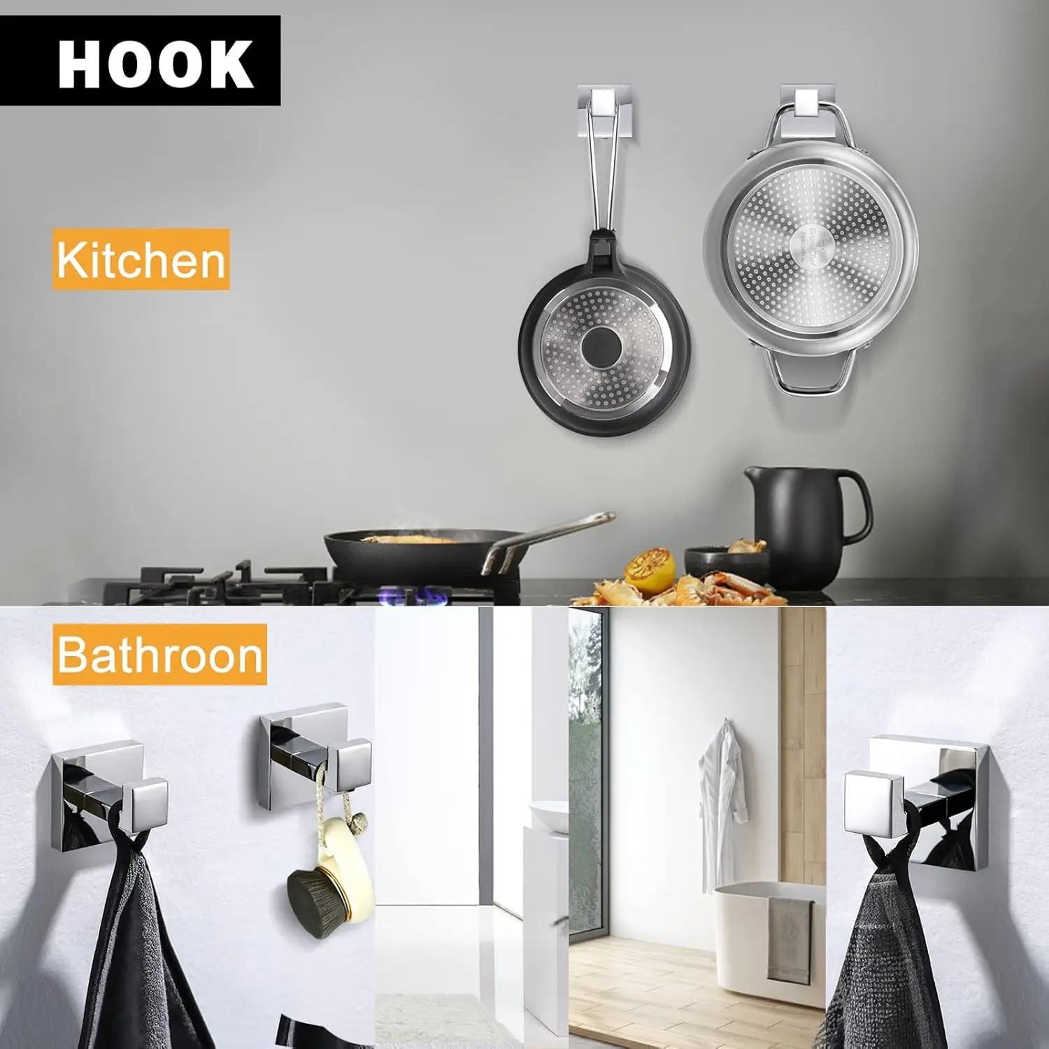 5-Piece Bathroom Set. Polished Chrome. 23.6" Towel Bar, Holder with Shelf, Ring, Hook.