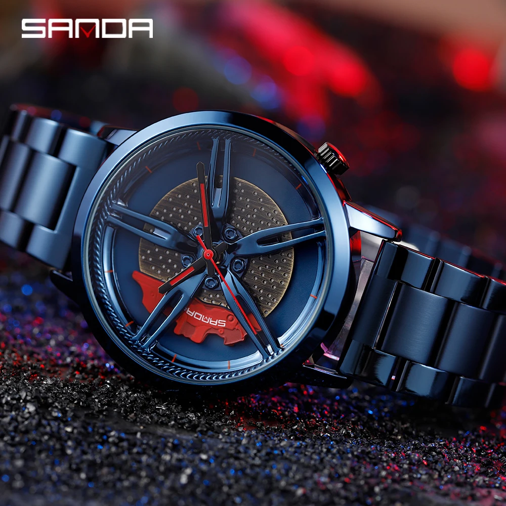 SANDA Watch Stainless Steel Steering Wheel Watch Quartz Orient Men'S Automatic Water ResistantWristwatches Clock Gifts for Man