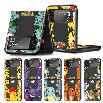 포켓몬 피카츄 케이스, 삼성 갤럭시 Z 플립 5 4 3 5G 용 하드 럭셔리 휴대폰 커버, ZFlip5 ZFlip4 클리어 PC Capa