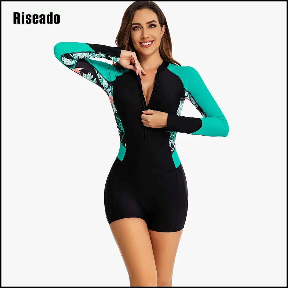 

Splice Rashguard Swimwear Women Sport One Piece Swimsuits 2024 Long Sleeved Surf Swimming Bathing Suits Boyleg (UPF 50+)