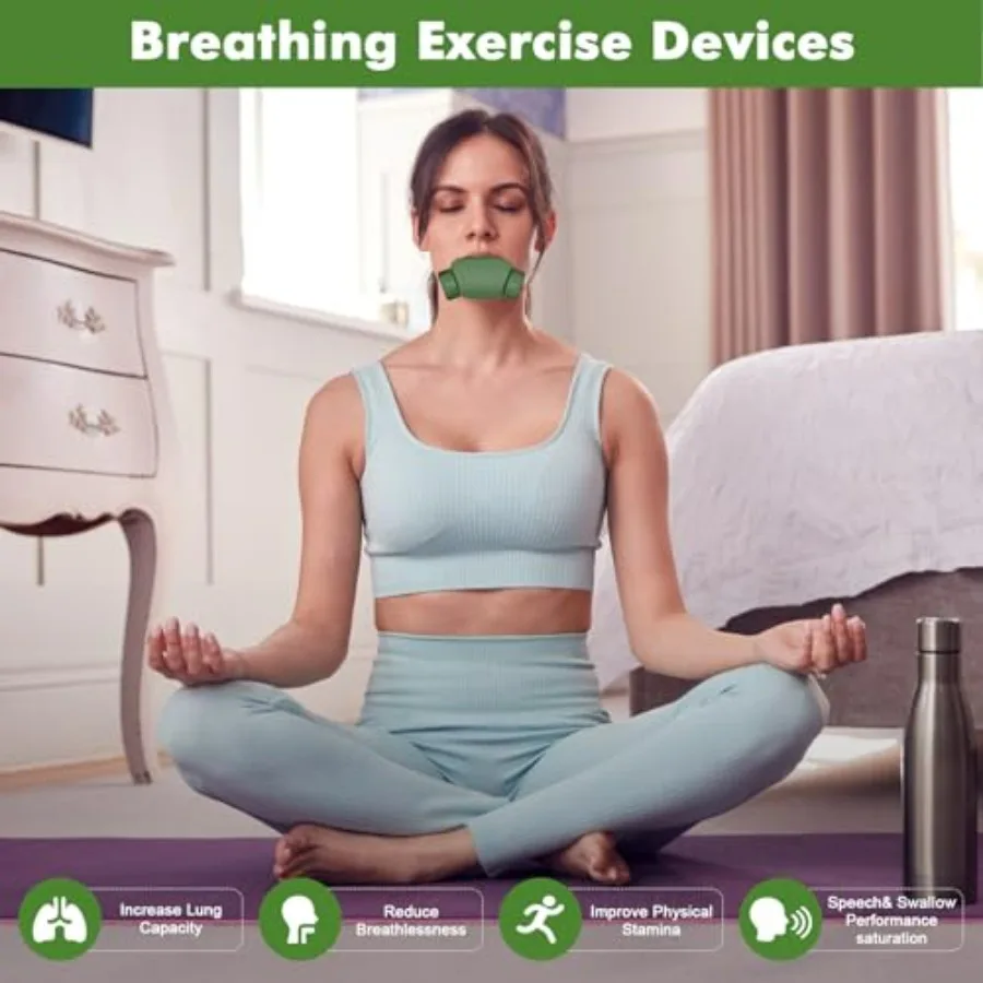 Breathing Exercise Device, Compact Guided Portable Breathing Trainer, Excellent for Sports, Performers, Singers, Hikers, Yoga, M