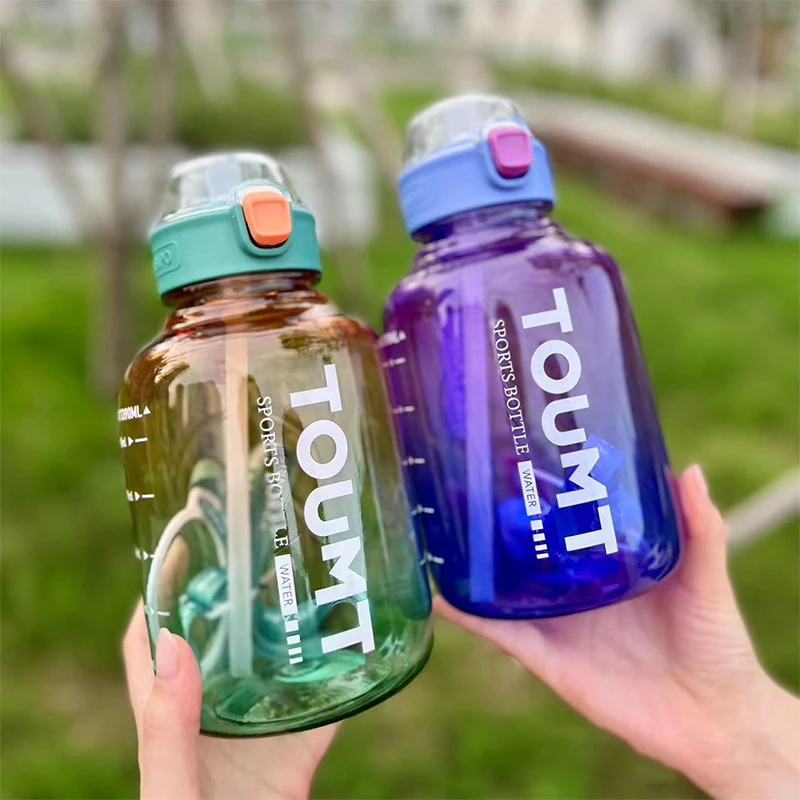 

1100ml Water Bottle Outdoor Big Belly Cup High-Value and Convenient Cross-Body Strap Plastic Straw Cup Large-Capacity Water Cup