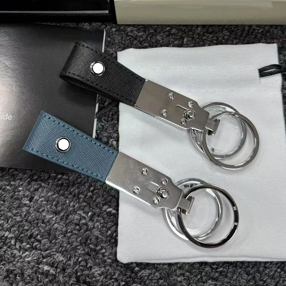 PJS Key Chain MB Keychain Made Of Imported Calf Blue Red Black Leather 316 Stainless Steel Removable Double Ring With Box Set