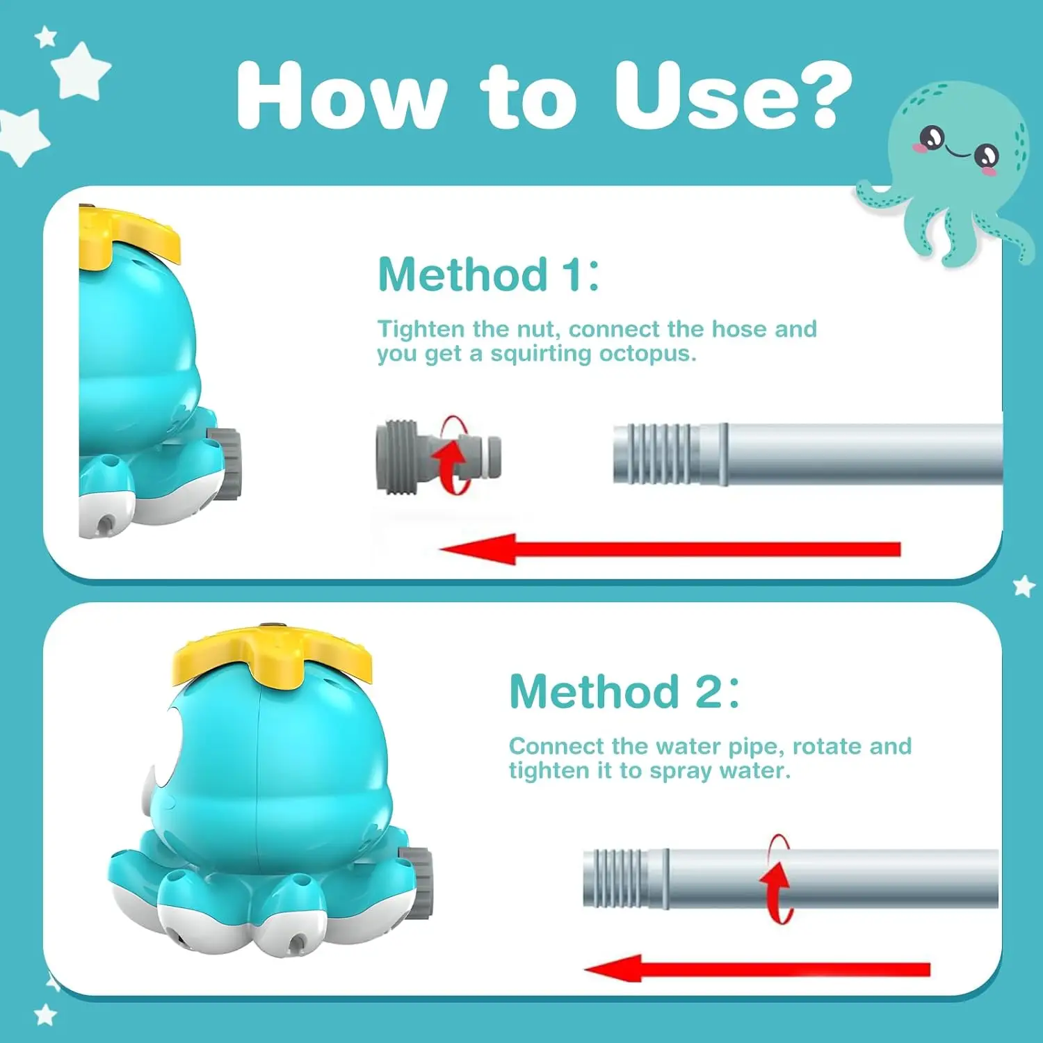 Octopus Water Sprinkler for Kids Summer Outside Play Toys Backyard Games with 8 Wiggle Tubes Outdoor Toys For Boys 5