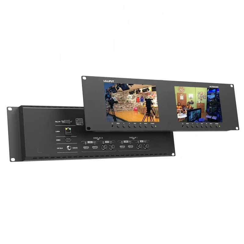 TV 방송 장비 듀얼 7인치 3RU 랙 마운트 3G-SDI 4K HDMI 2.0 LAN 오디오 모니터 방송 및 라이브 스트리밍용