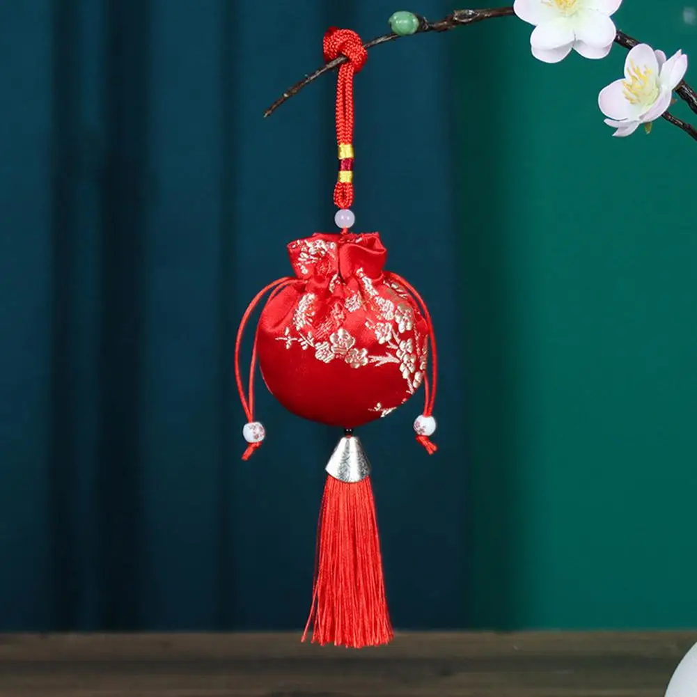 Leere Tasche im chinesischen Stil zur Schmuckaufbewahrung, handgefertigt, Vintage-Quasten, Glücksstickerei, Beutel mit Kordelzug – Detail 1