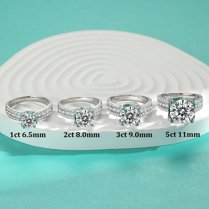GRA 2-5ct Moissanite Wedding Ring D Color Luxury Three Row Square Diamond Ring Real 925 Sterling Silver Fine Jewelry for Women 2