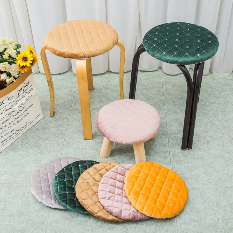 Solid Color Plush Round Chair Cover Home Dormitories Anti-skid Stool Mat All-season Universal Thicken Comfortable Stool Cushion 2