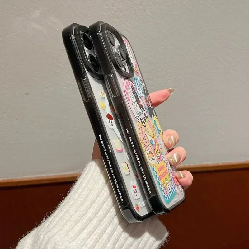 Acrylic Black Border Cartoon Rabibt iPhone 11 12 13 14 15 Pro Max Case - Protective iPhone Case with MagSafe