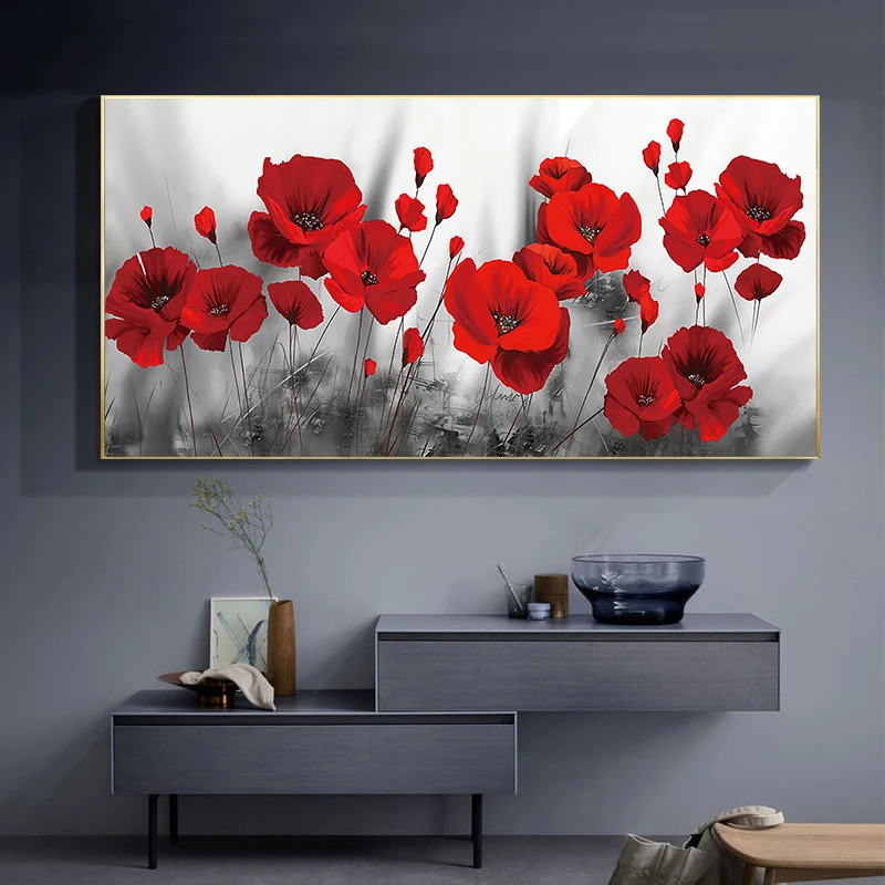 

Modern Wall Art Watercolor Red Poppies Flower Canvas Painting Posters and Prints Nordic Style Pictures for Living Room Decor