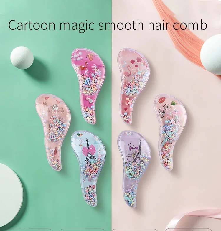 New Cute Hairdressing Comb for Kids Anti-knot Massage Flowing Bead Hair Comb Children Girls Dress Up Makeups Toy Gifts 6