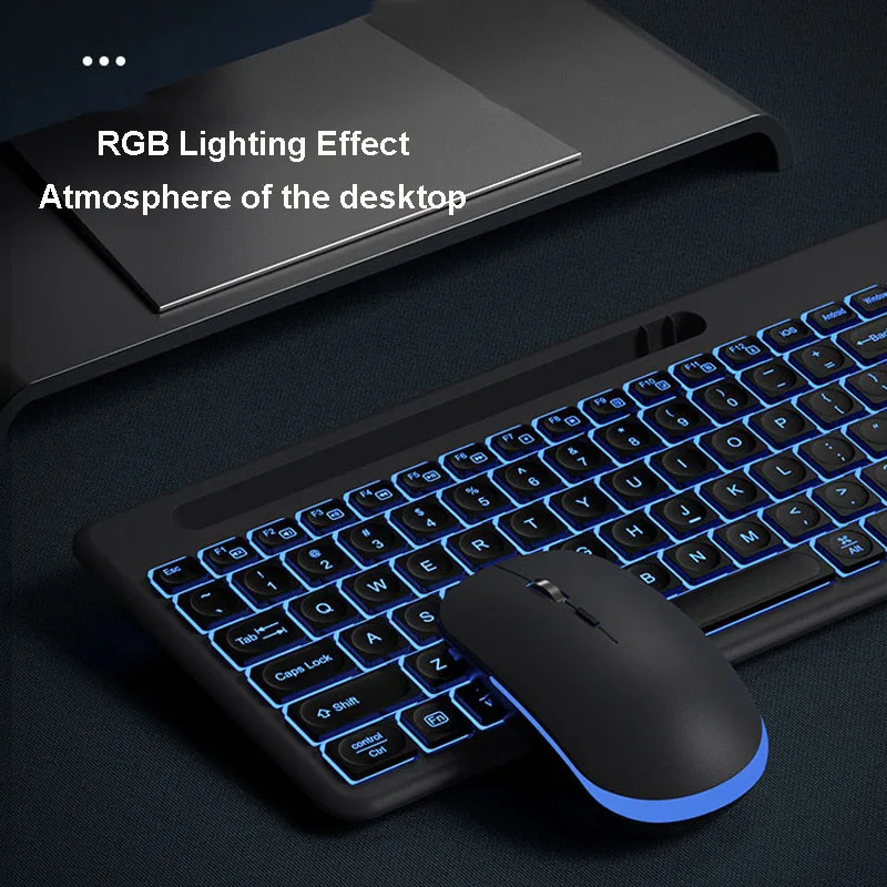 Teclado Rgb Mute sem Fio Mouse Fresco Pequeno Luz de Fundo Silencioso Infinito Iluminação Legal Bluetooth Jogos Mac Ipad - Imagem 6