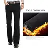 2023 High Quality Men Winter Worm Fleece Black Blue Boot Cut Jeans Business Casual Flare Pants Mid Waist Trousers 5