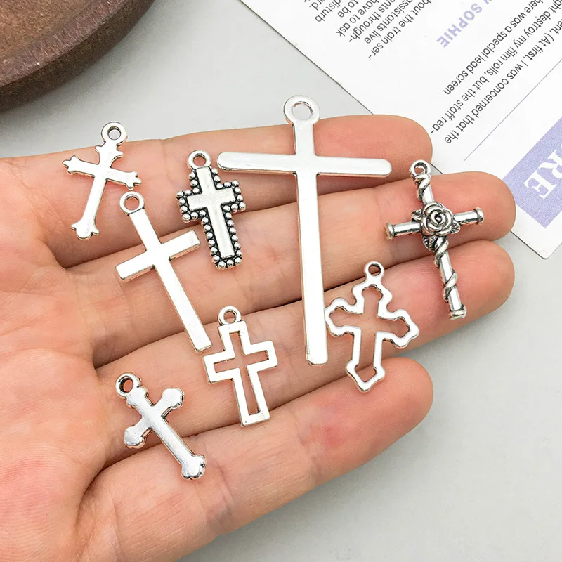 16 Pz/Lotto Vintage Big Jesus Cross Pendant Fede Religiosa Charm Frame Creazione Di Gioielli