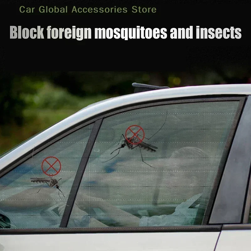 Car Sunshade Net Window Privacy Net Mosquito Net 2pcs/set With Buckle UV Protection Heat Reduction