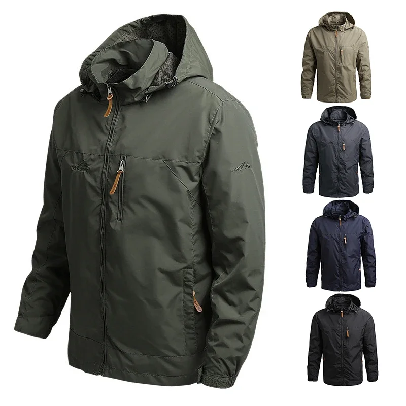 

2024 Men Camping Jacket Waterproof Windbreaker Winter Hooded Zip-Up Jackets Man Softshell Jacket Bomber Coat Outwear