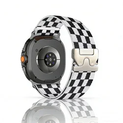 Braided Elastic Sport Bracelet for Smartwatch - Versatile Adjustable Band (Black and white grid)