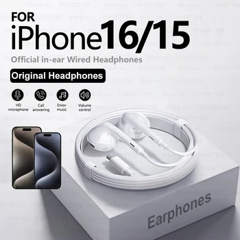 Cuffie cablate per iPhone 16 Pro Max 15 Plus 14 13 12 Mini 11 6 7 8 X XS XR SE 2020 Auricolari in-ear per telefono Auricolari Accessori