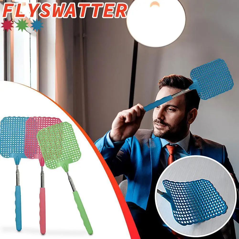 Fly Swatter 28cm Adjustable Plastic Fly Swatters Home Long Handle Flyswatter Flapper Insect Killer can extend to 73cm