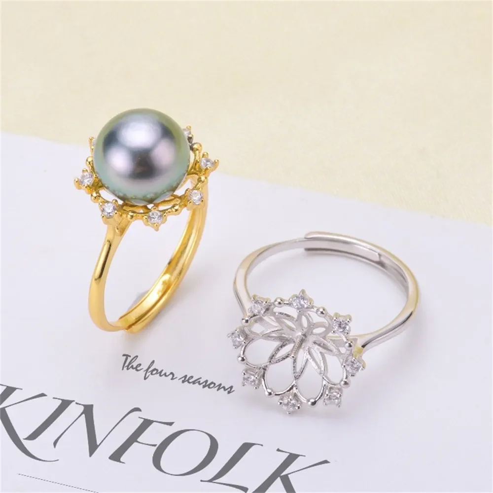 

DIY Pearl Ring Accessories S925 Sterling Silver Pearl Ring Empty Holder Concealer Ring Fit 9-10mm Round Flat Beads