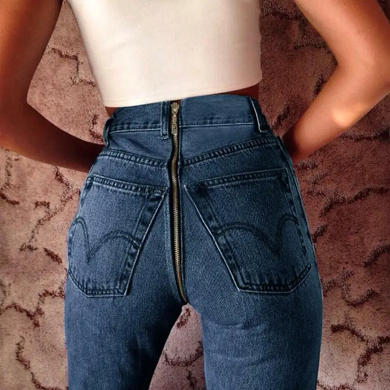 

Womens Denim Bodycon Trousers High Waist Jeans Stretchy Bum Back Zip Legging Fit