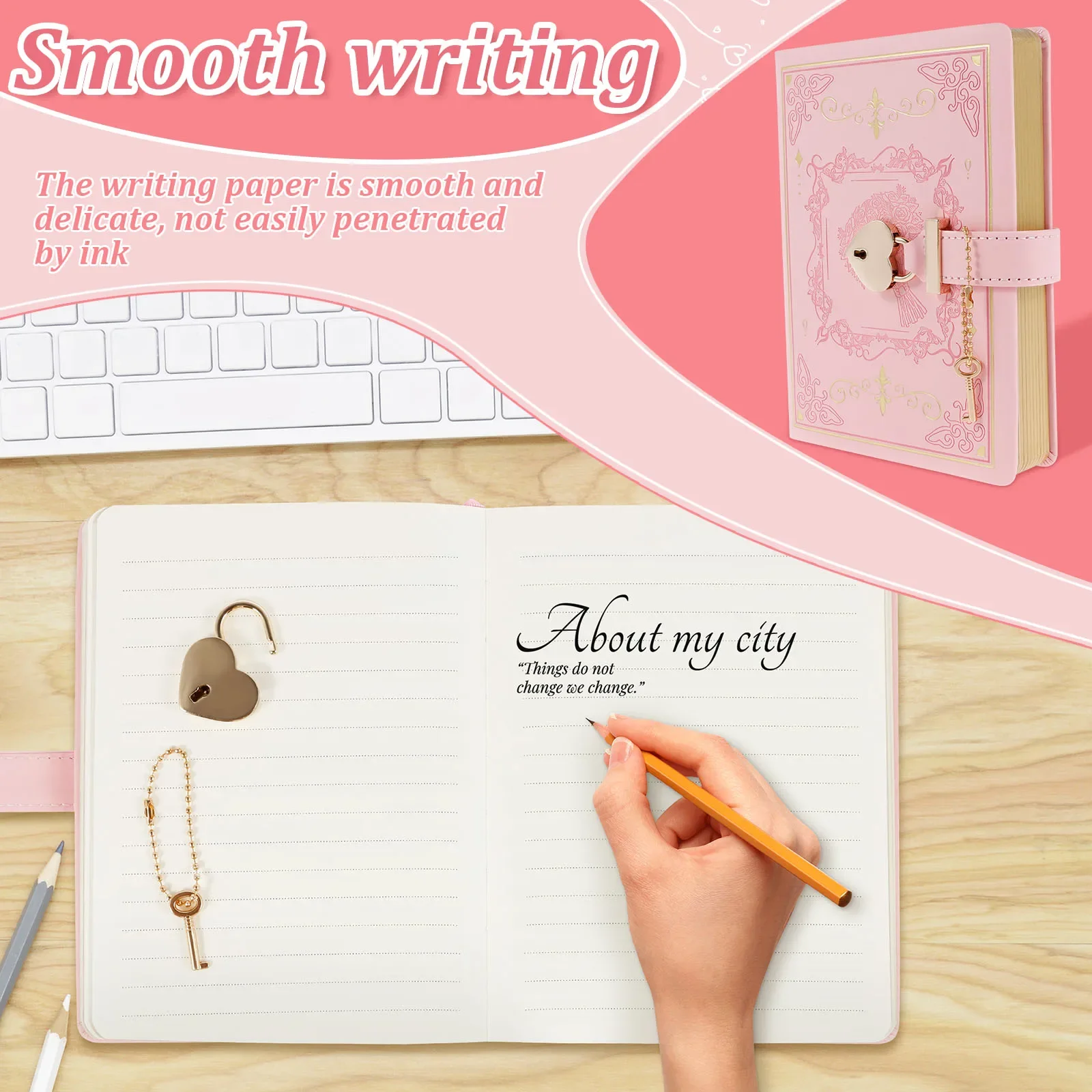 Lock Diary PU Leather Secret Journal With Lock And Key 288 Pages Refillable Notebook Secret Diary For Women Girls Personal