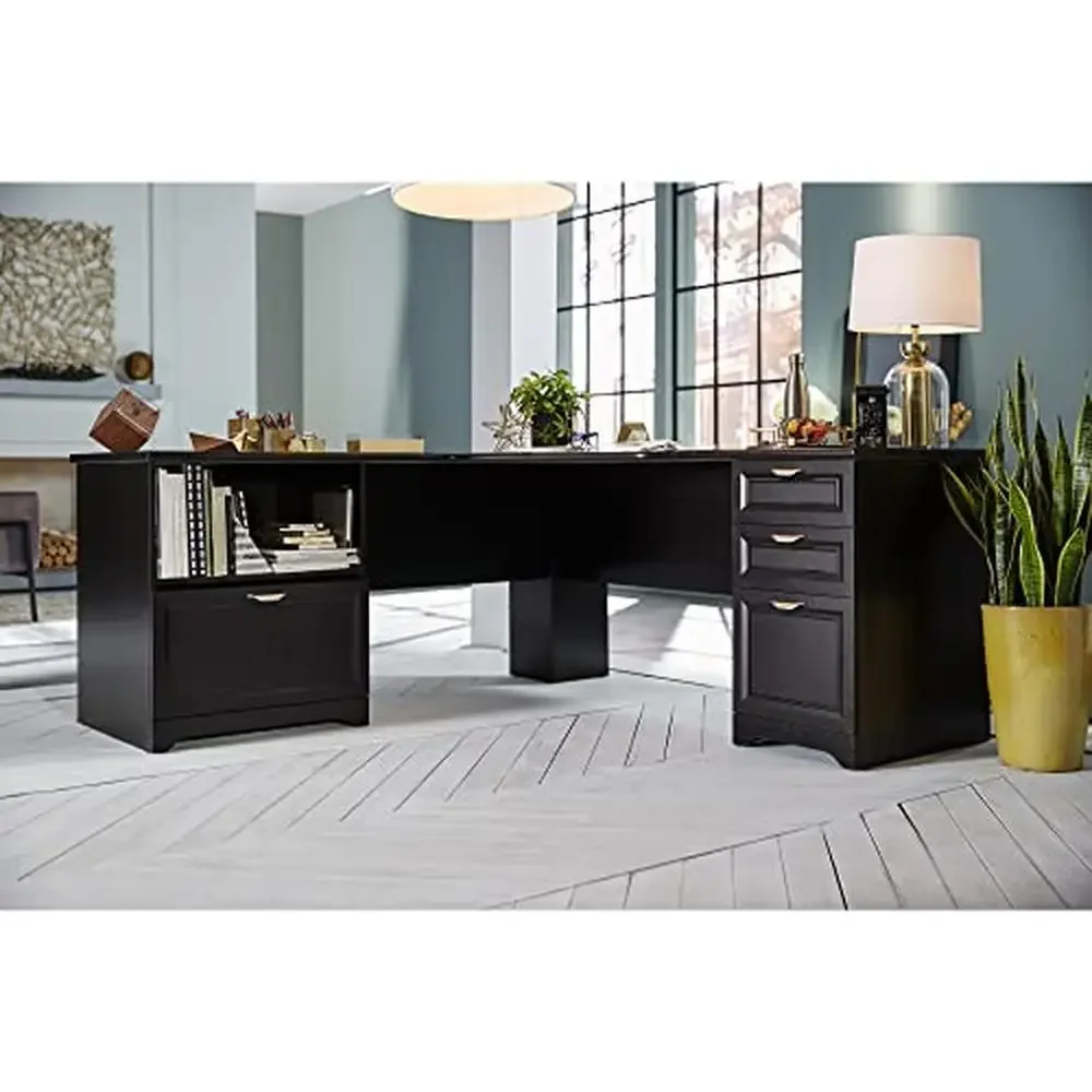 L-Shaped Corner Desk with 4 Drawers and Cord Management Espresso Finish & Alloy Steel Base 5
