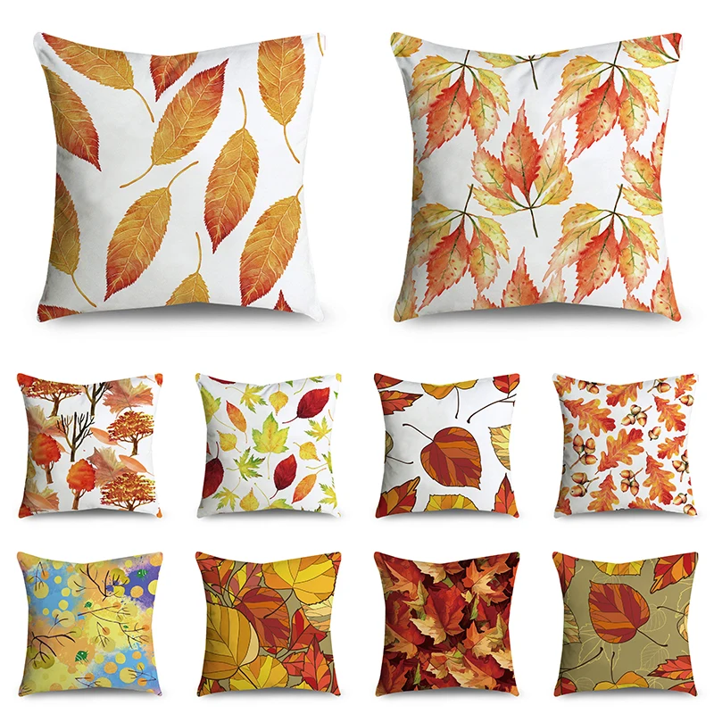 

45cm*45cm Autumn Cartoon Leaf Print Pattern Decorative Polyester Cushion Pillowcase