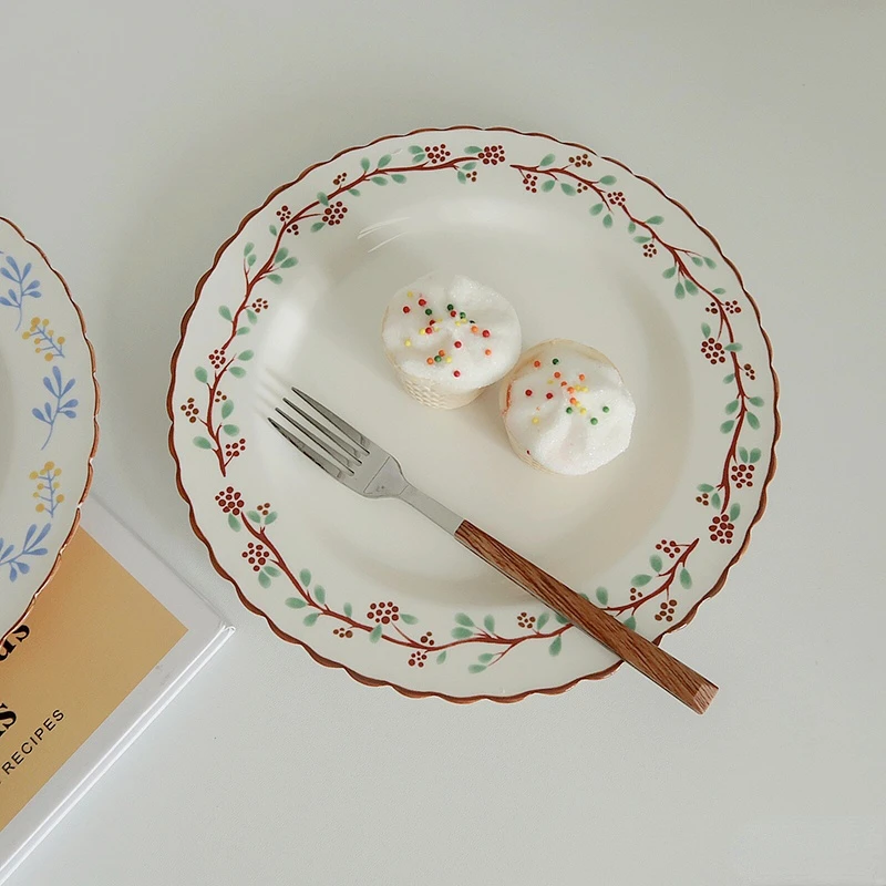 

French Retro Flower Ceramic Cake Dessert Plate Korean Ceramic Dishes