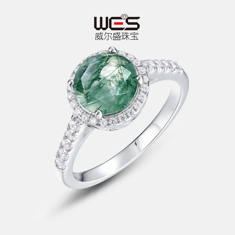 

New Natural Water Grass Agate Ring for Women S925 Silver Inlaid Green Moss Stone Finger Ring, Unique and Charming Personality