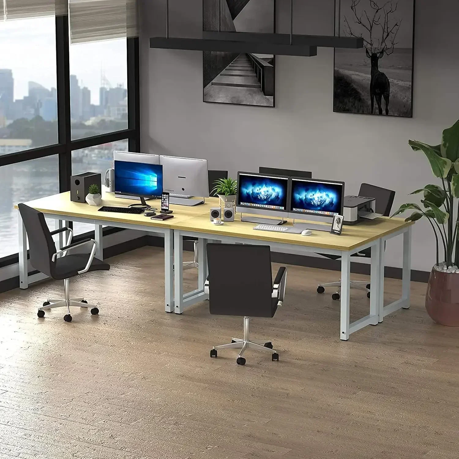 New2025-Modern Computer Desk 63 Inch Large Office Desk, Writing Study Table for Home Office Desk Workstation Wide Metal