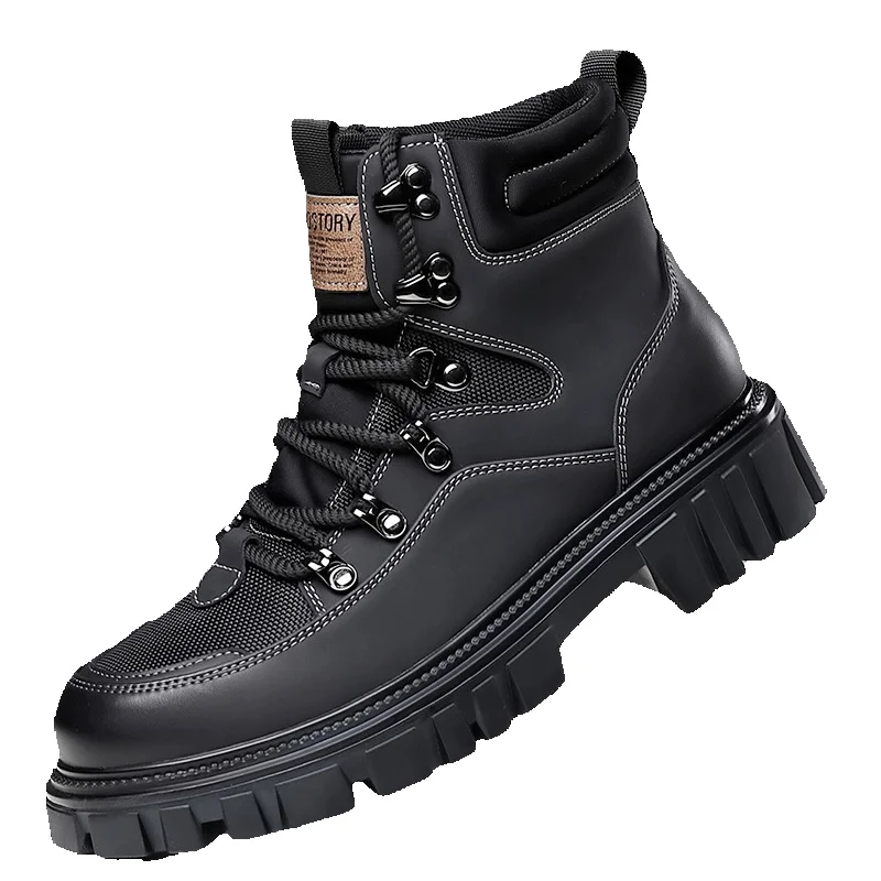 European Warm Series 2025 Autumn Winter Thick-Soled Motorcycle Martin High-Top Hardened Work Men's Shoes With Cotton For Warmth Combat_voghion.com