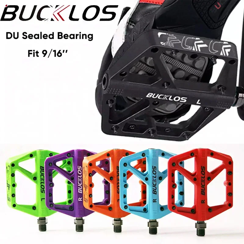 BUCKLOS Anti-slip MTB Bicycle Pedal Nylon Mountain Bike Pedals Dustprood Waterproof Seal Double Bearing Flat Pedal Cycling Parts