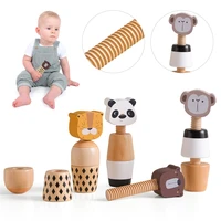 Wooden Montessori Toys Creative Cartoon Animal Bear Shaped Knob Screw Rattles Block Toys Kid Early Educational Puzzle Toys Gifts 1